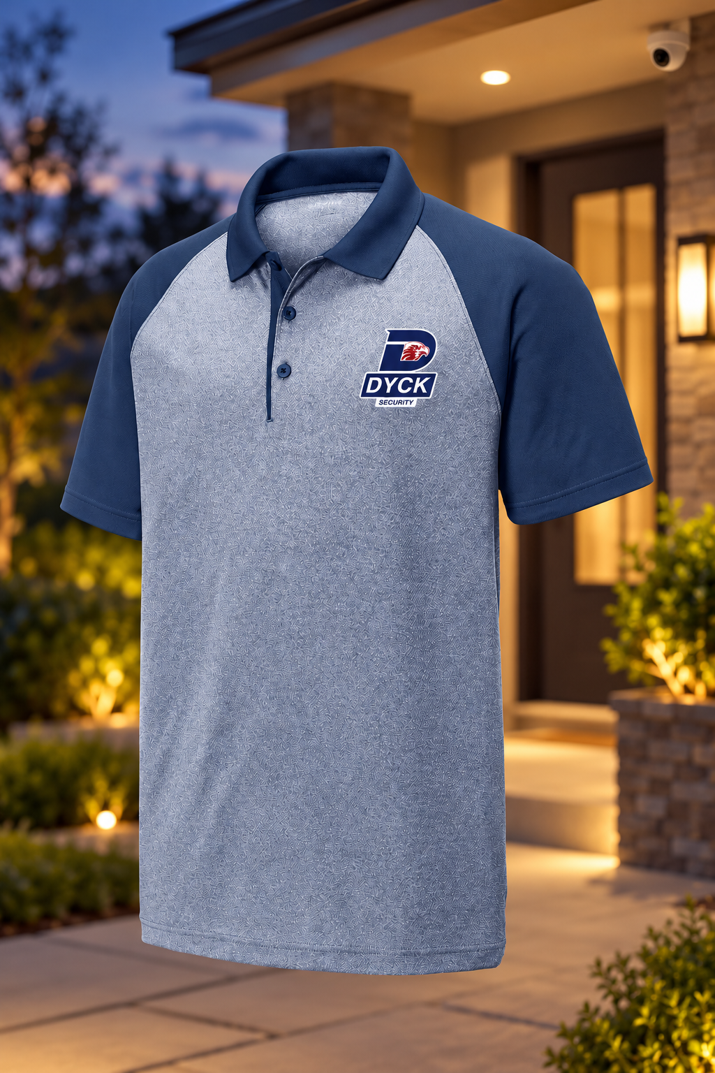 True Navy Heather / True Navy | Front | Dyck Security left chest crest