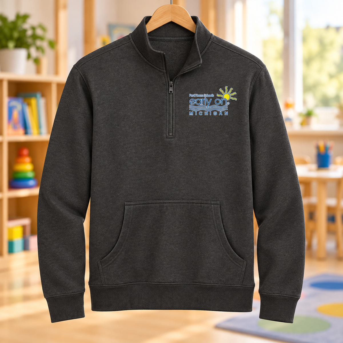 Early On DT6106 charcoal embroidered in an early childhood classroom