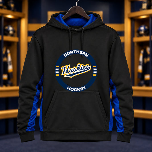 Northern Hockey · CamoHex Performance Hoodie — Black/ True Royal — Huskies Circle