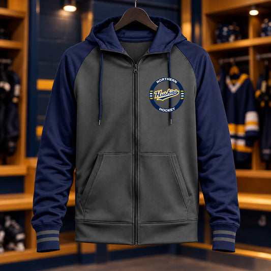 Northern Hockey · Varsity Full-Zip Hoodie — Dark Smoke Grey/ Navy — Huskies Circle