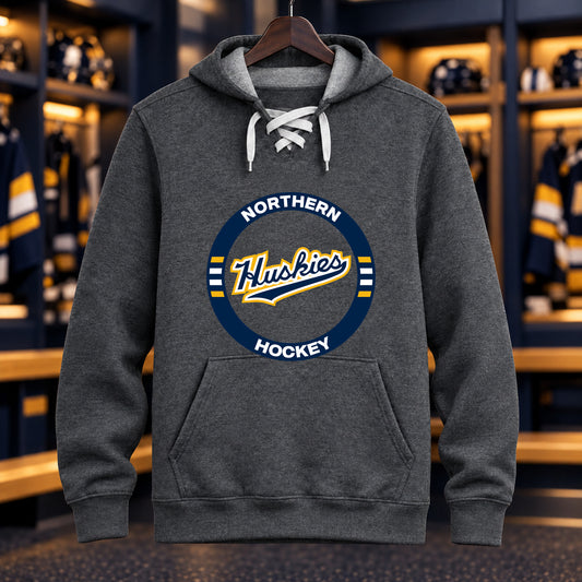Northern Hockey · Lace-Up Hoodie — Graphite Heather — Huskies Circle