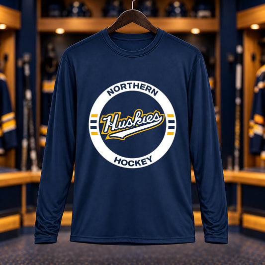 Northern Hockey · Long-Sleeve Performance Tee — True Navy — Huskies Circle