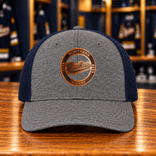 Northern Hockey hat — Dark Smoke Grey/ Navy — Leather Patch — Huskies Circle