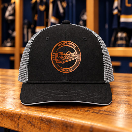 Northern Hockey hat — Black/ Silver — Leather Patch — Huskies Circle