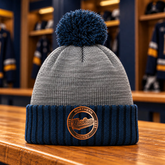Northern Hockey hat — Grey / Navy — Leather Patch — Huskies Circle