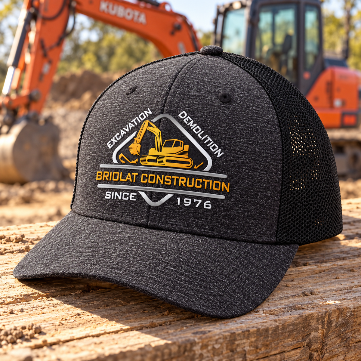 Briolat Construction C302 classic logo – Black / Dark Charcoal Heather – front jobsite mockup
