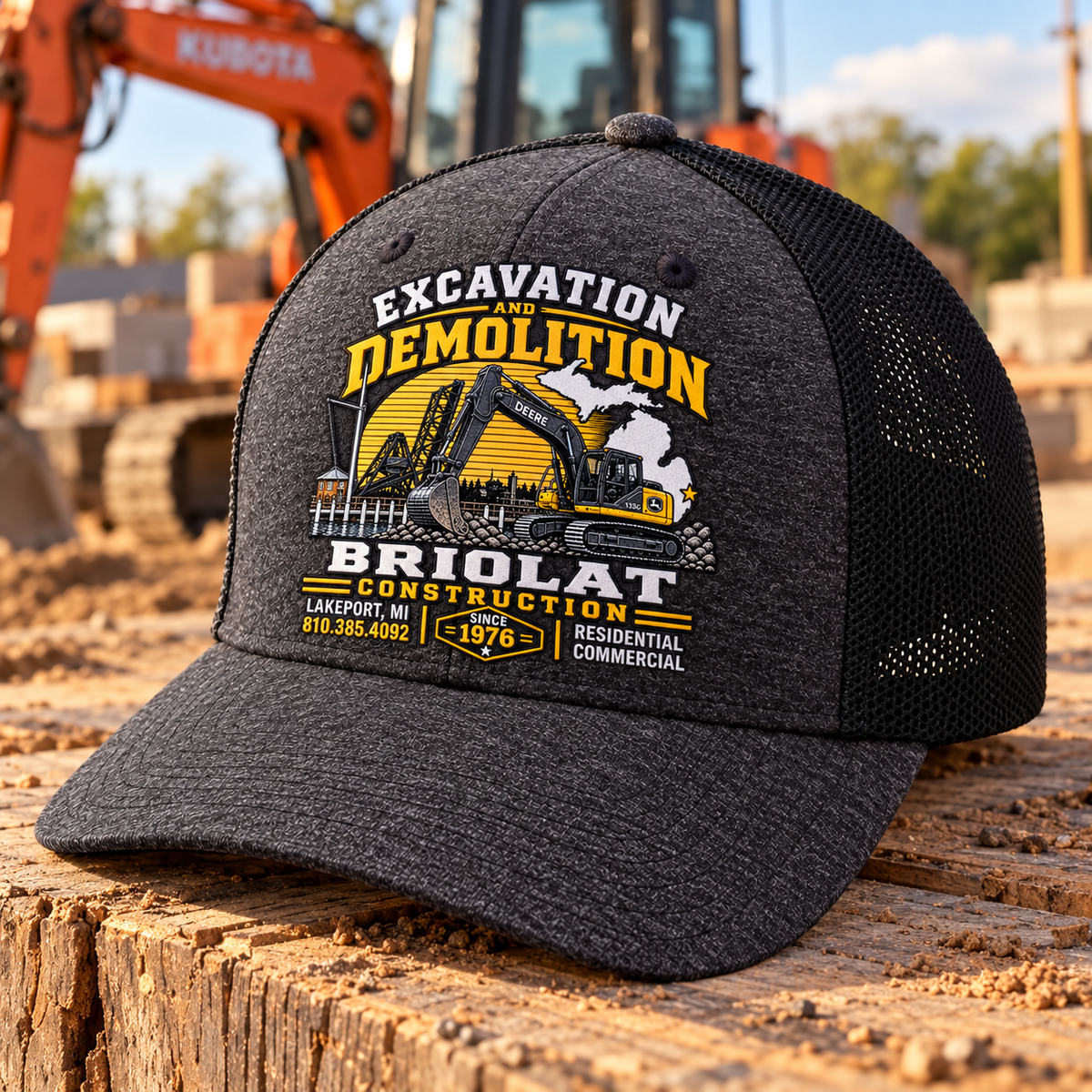 Briolat Construction C302 new logo – Black / Dark Charcoal Heather – front jobsite mockup