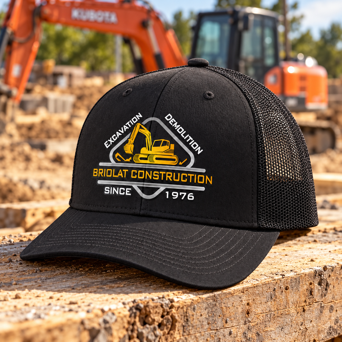 Briolat Construction C402 classic logo – Grey Steel / Black – front jobsite mockup