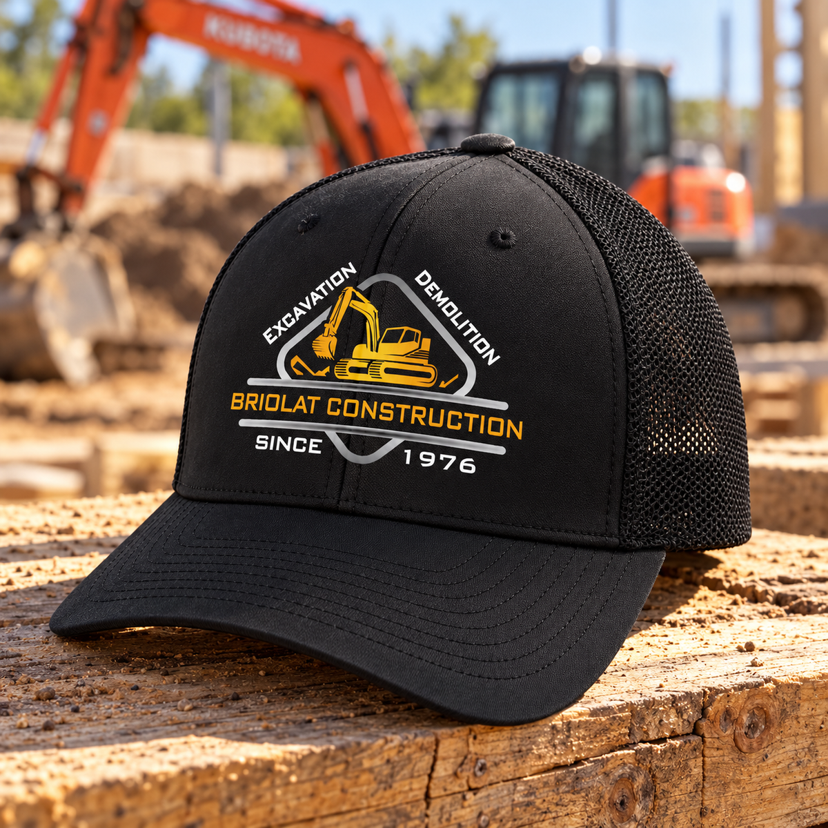Briolat Construction C812 classic logo – Black / Black – front jobsite mockup