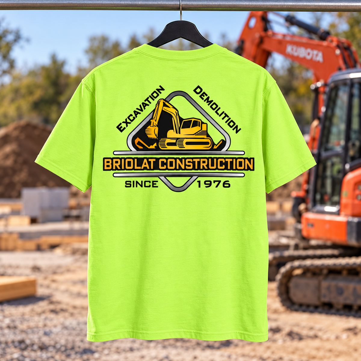 Briolat Construction CTK87 classic logo – Brite Lime – back jobsite mockup