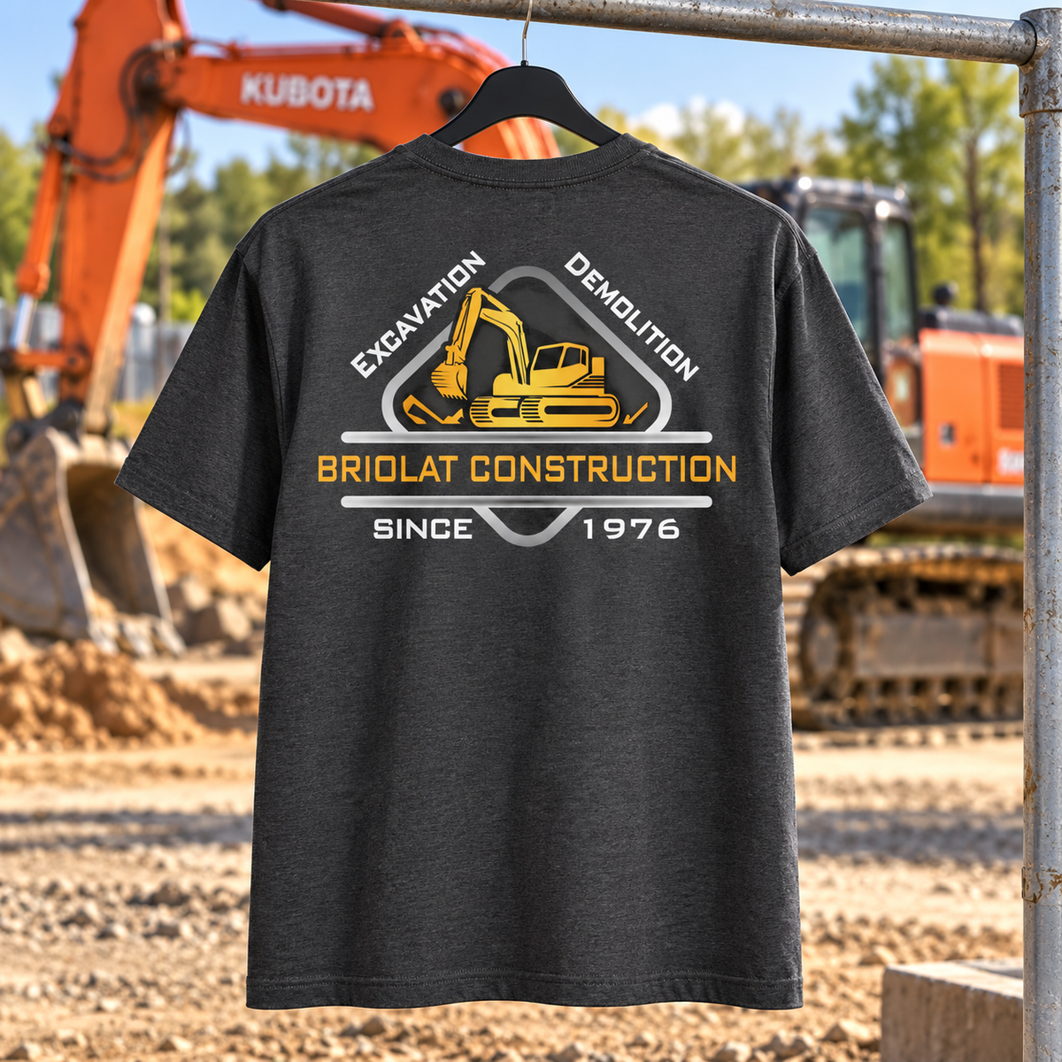 Briolat Construction CTK87 classic logo – Carbon Heather – back jobsite mockup