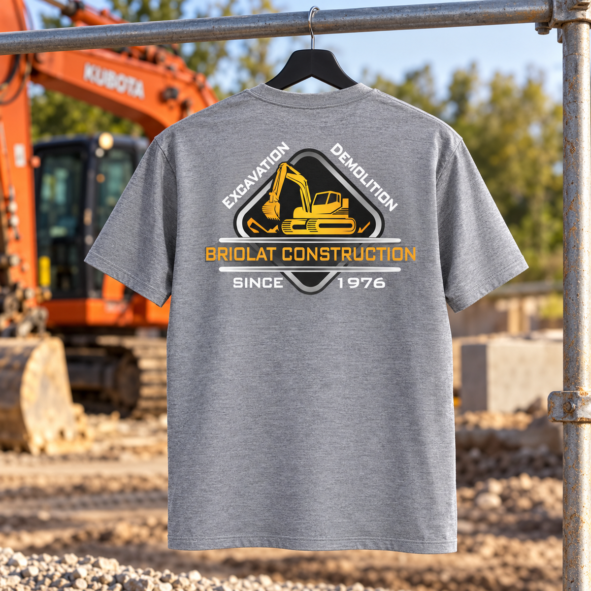 Briolat Construction CTK87 classic logo – Heather Grey – back jobsite mockup