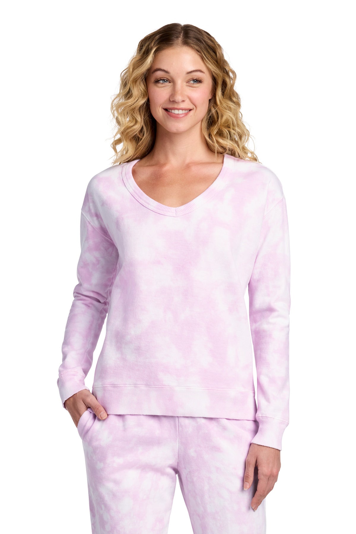 Port & Co ™  Women's Beach Wash ®  Cloud Tie-Dye V-Neck Sweatshirt LPC140V