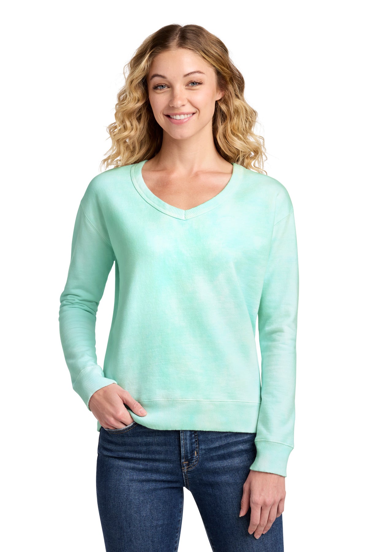 Port & Co ™  Women's Beach Wash ®  Cloud Tie-Dye V-Neck Sweatshirt LPC140V
