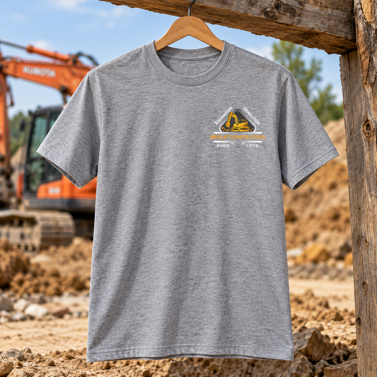 Briolat Construction PC55 classic logo – Athletic Heather – front jobsite mockup