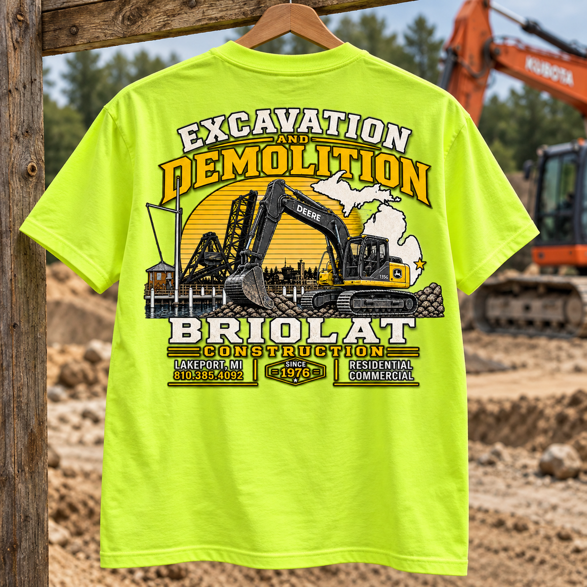 Briolat Construction PC55 new logo – Safety Green – back jobsite mockup