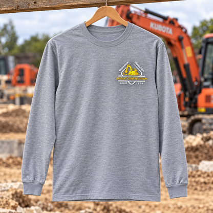 Briolat Construction PC55LS classic logo – Athletic Heather – front jobsite mockup