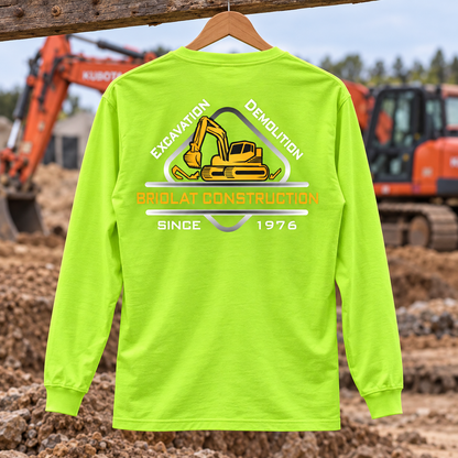 Briolat Construction PC55LS classic logo – Safety Green – back jobsite mockup