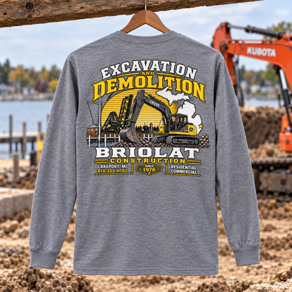 Briolat Construction PC55LS new logo – Athletic Heather – back jobsite mockup