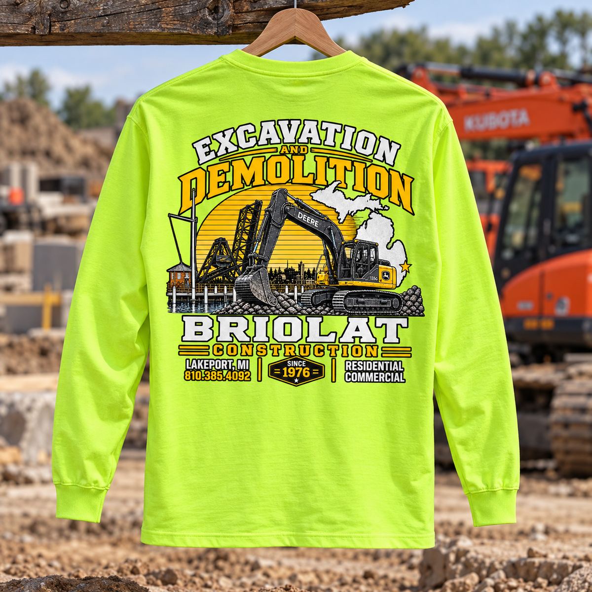 Briolat Construction PC55LS new logo – Safety Green – back jobsite mockup