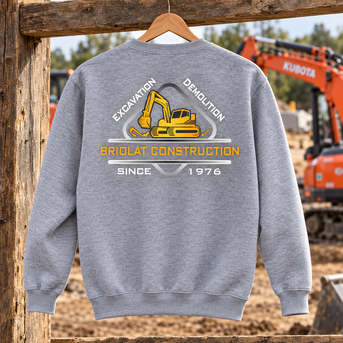 Briolat Construction PC78 classic logo – Athletic Heather – back jobsite mockup