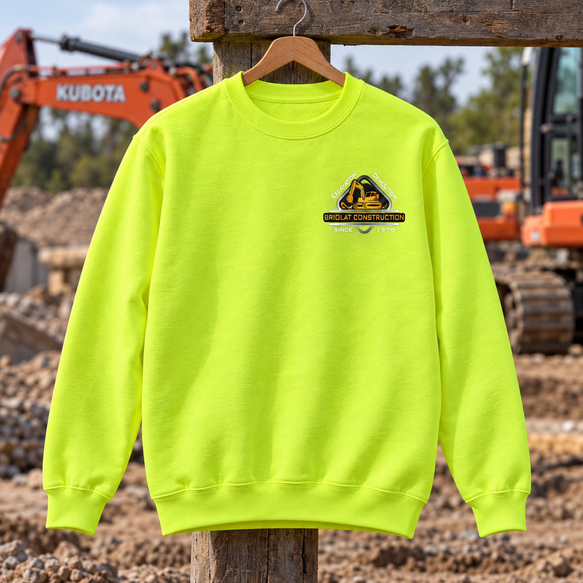 Briolat Construction PC78 classic logo – Neon Yellow – front jobsite mockup