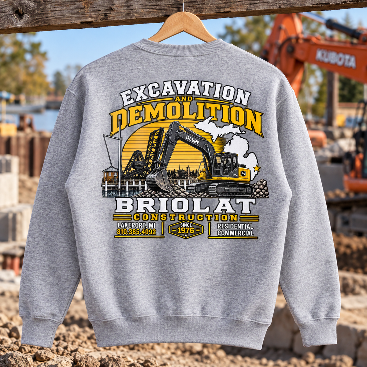 Briolat Construction PC78 new logo – Athletic Heather – back jobsite mockup