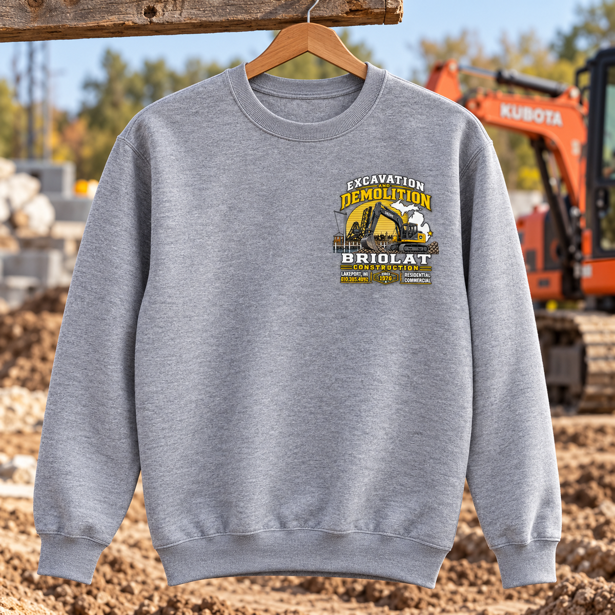 Briolat Construction PC78 new logo – Athletic Heather – front jobsite mockup