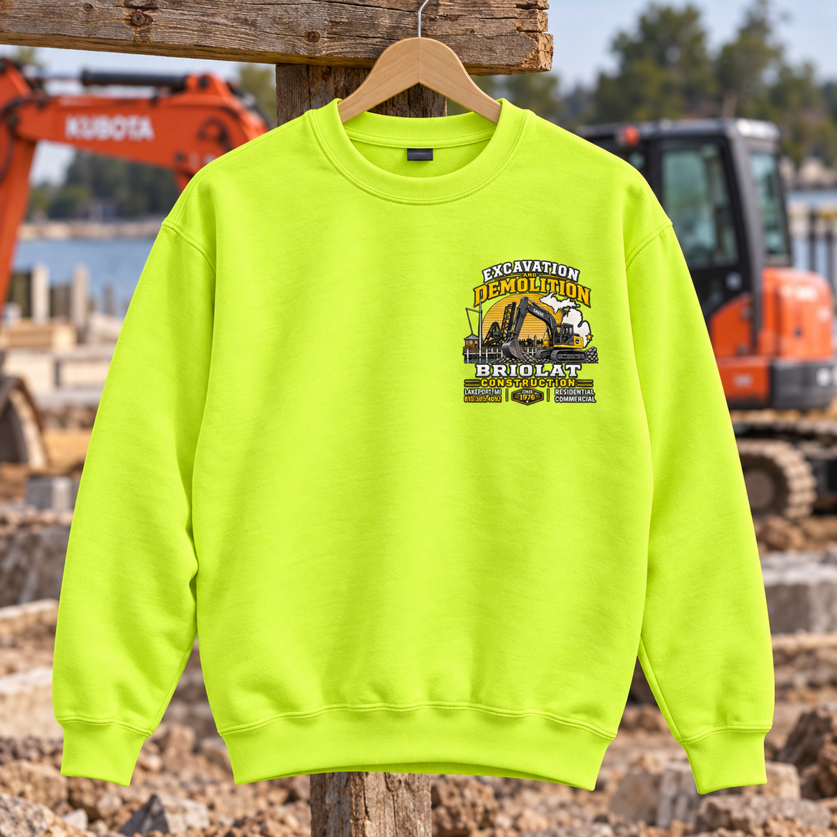Briolat Construction PC78 new logo – Neon Yellow – front jobsite mockup