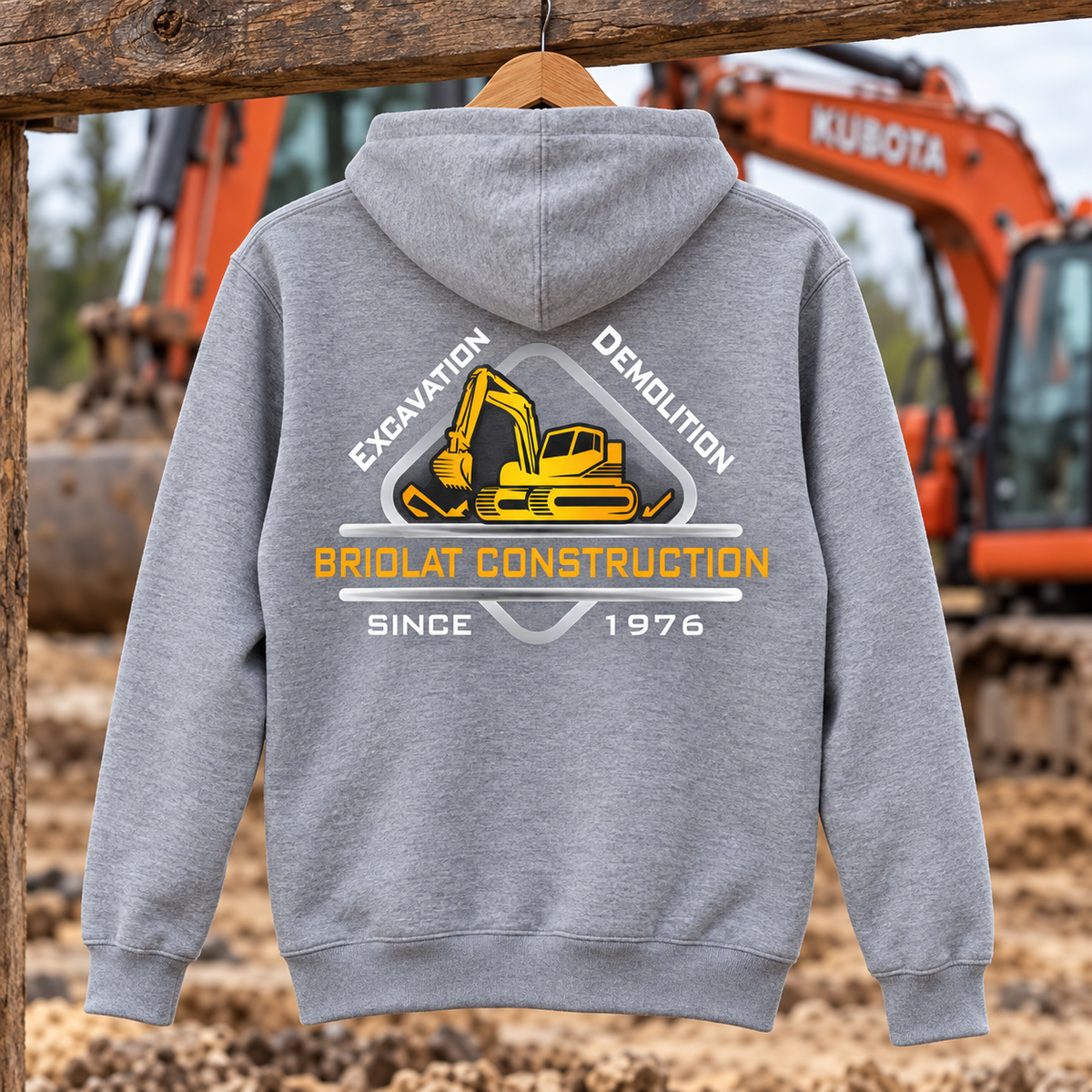 Briolat Construction PC78H classic logo – Athletic Heather – back jobsite mockup