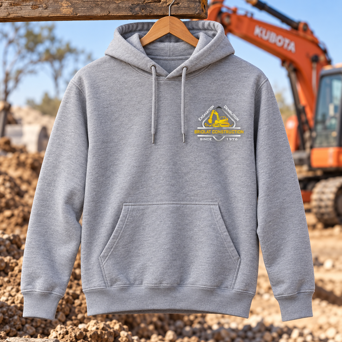 Briolat Construction PC78H classic logo – Athletic Heather – front jobsite mockup
