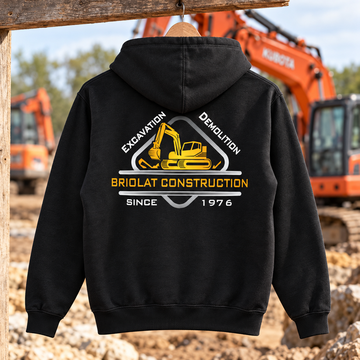 Briolat Construction PC78H classic logo – Jet Black – back jobsite mockup
