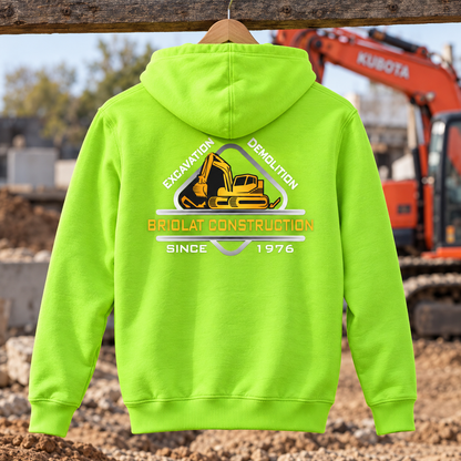 Briolat Construction PC78H classic logo – Safety Green – back jobsite mockup
