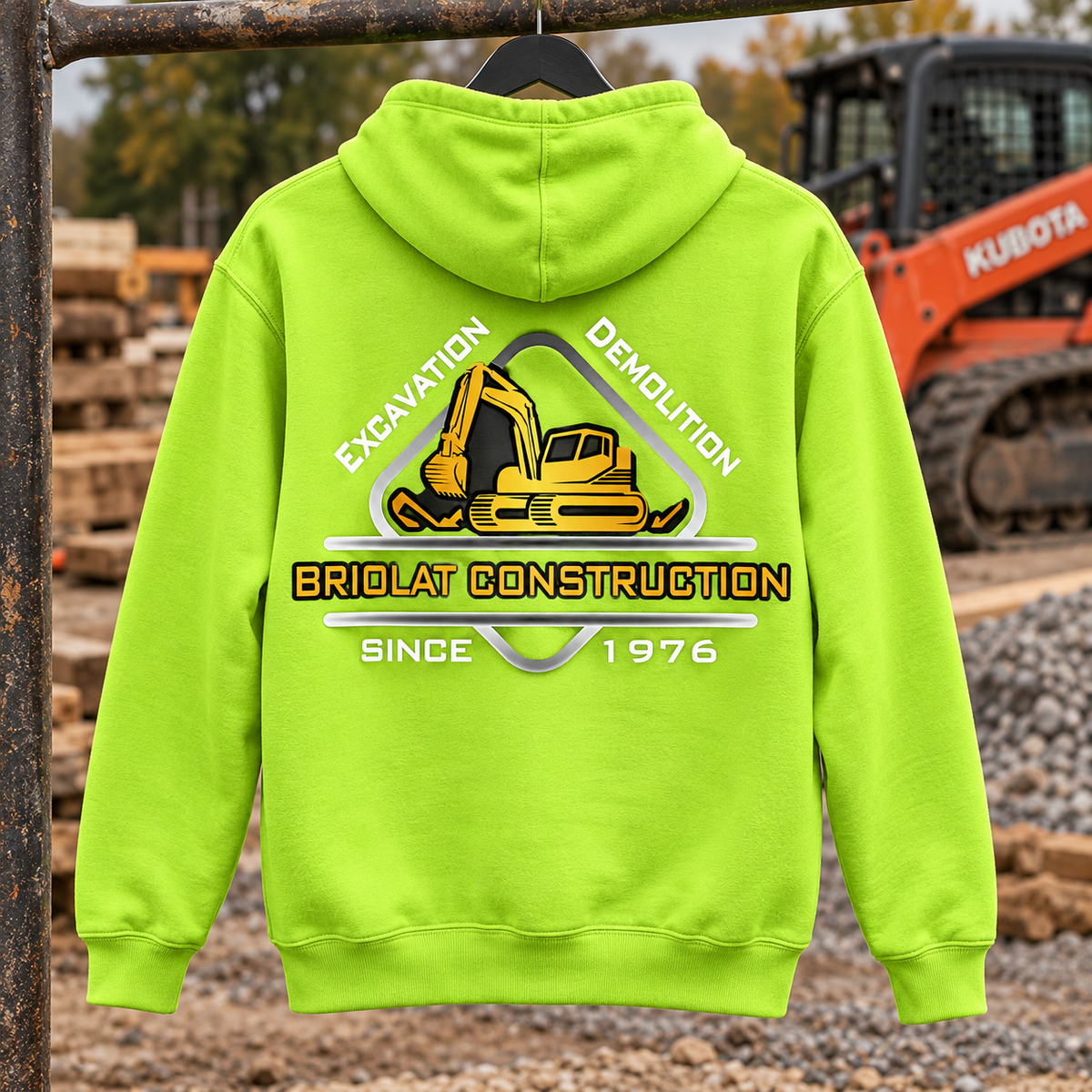 Briolat Classic Logo Carhartt CTK121 Brite Lime back on construction jobsite