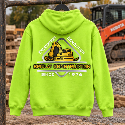 Briolat Classic Logo Carhartt CTK121 Brite Lime back on construction jobsite