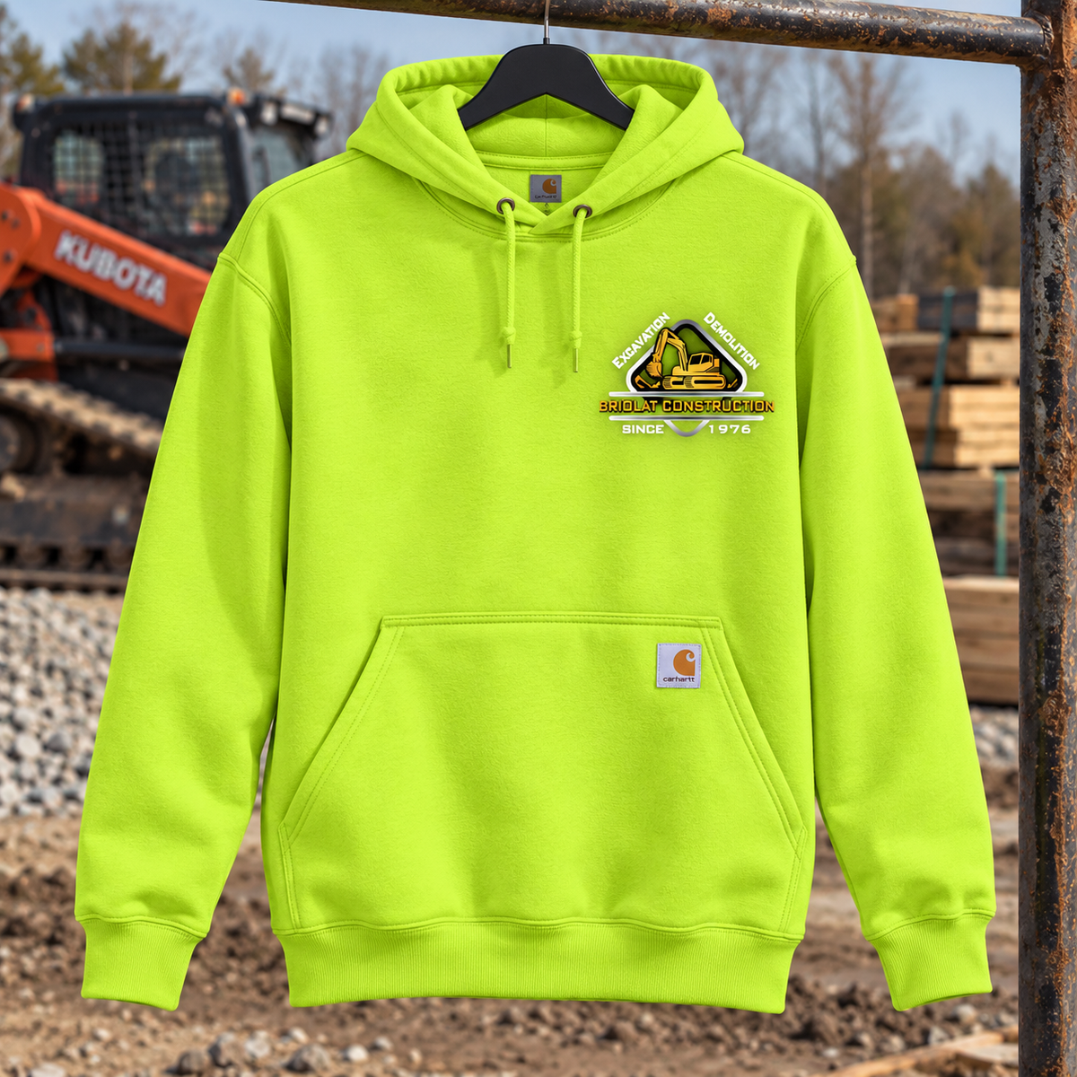 Briolat Classic Logo Carhartt CTK121 Brite Lime front on construction jobsite