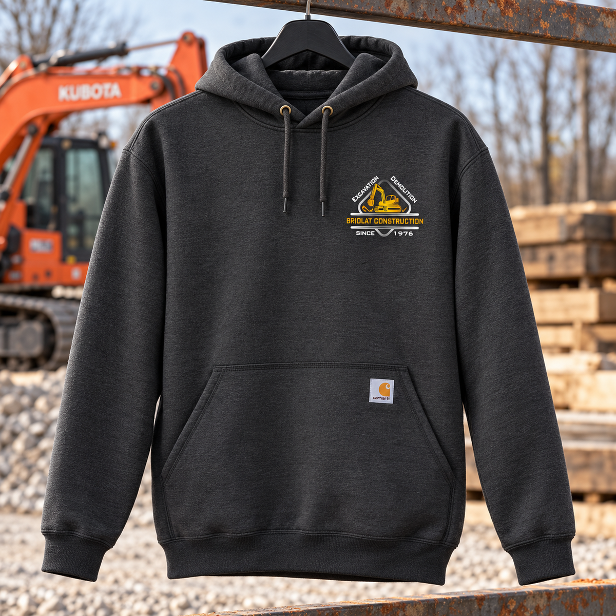 Briolat Classic Logo Carhartt CTK121 Carbon Heather front on construction jobsite