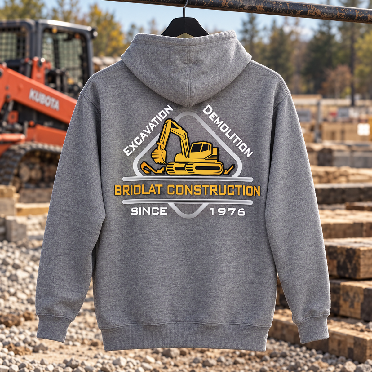 Briolat Classic Logo Carhartt CTK121 Heather Grey back on construction jobsite