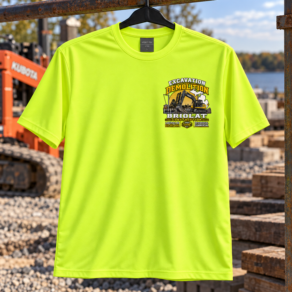 ST350 new neon yellow front Briolat construction jobsite mockup