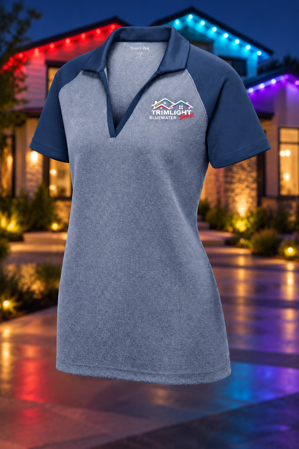 True Navy Heather / True Navy | Front | Blue Water Trimlight women's polo — proposed, pending approval