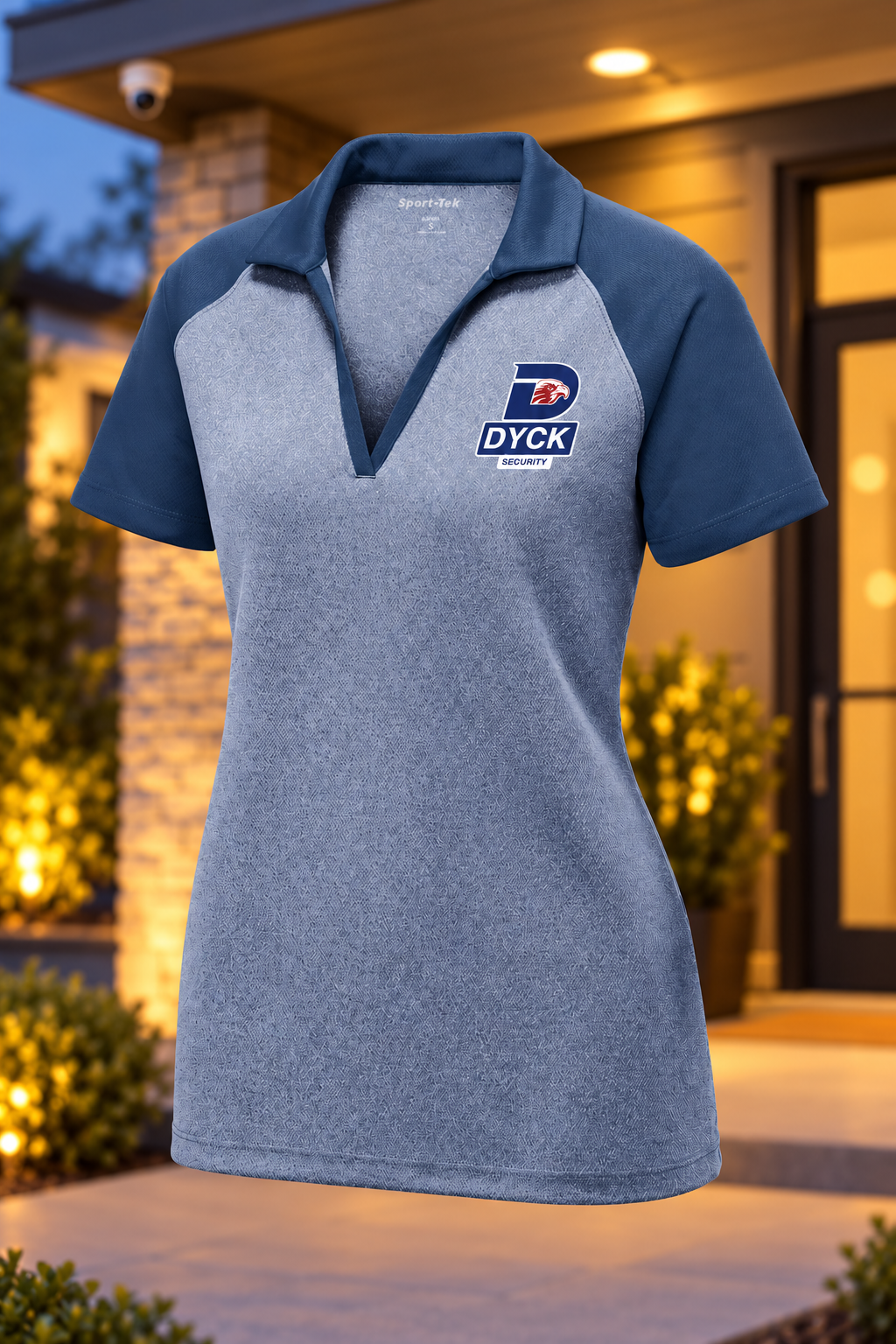 True Navy Heather / True Navy | Front | Dyck Security women's polo — proposed, pending approval
