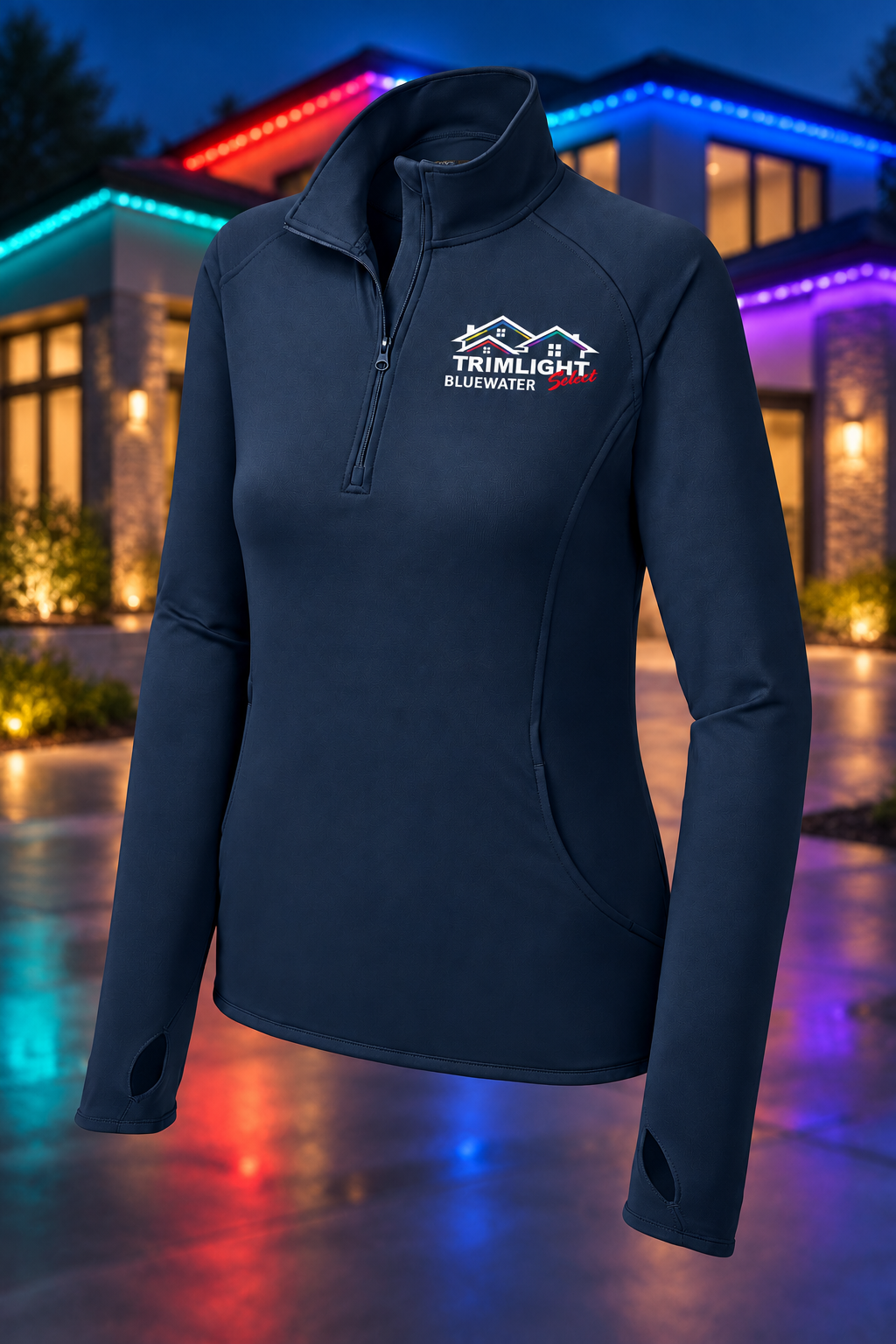 True Navy | Front | Blue Water Trimlight women's pullover — proposed, pending approval | Full-color print