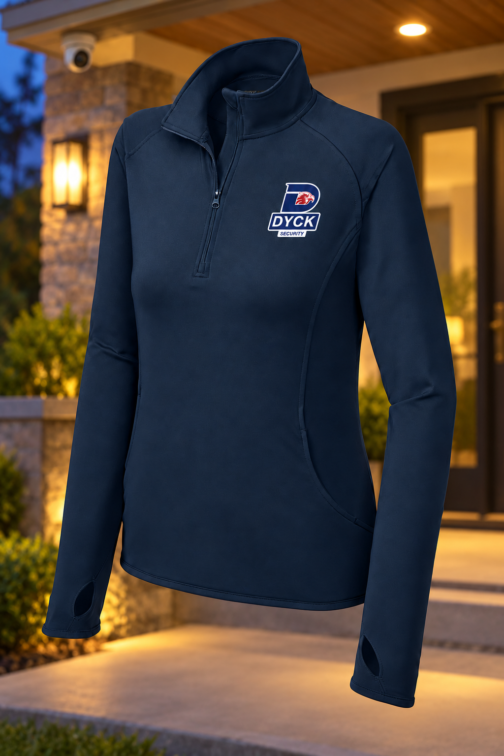 True Navy | Front | Dyck Security women's pullover — proposed, pending approval | Full-color print
