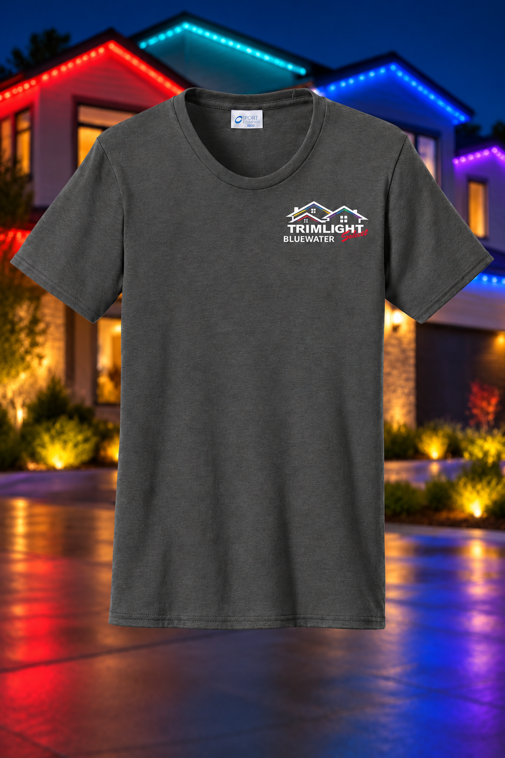 Charcoal | Front | Blue Water Trimlight women's tee — proposed, pending approval