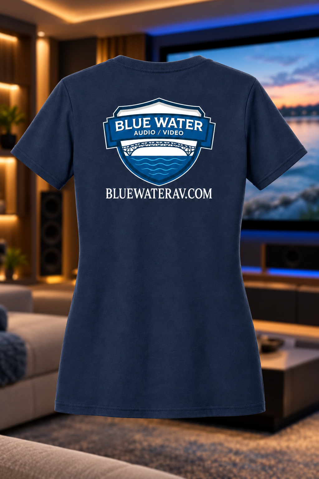 Navy | Back | Blue Water Audio / Video women's tee — proposed, pending approval