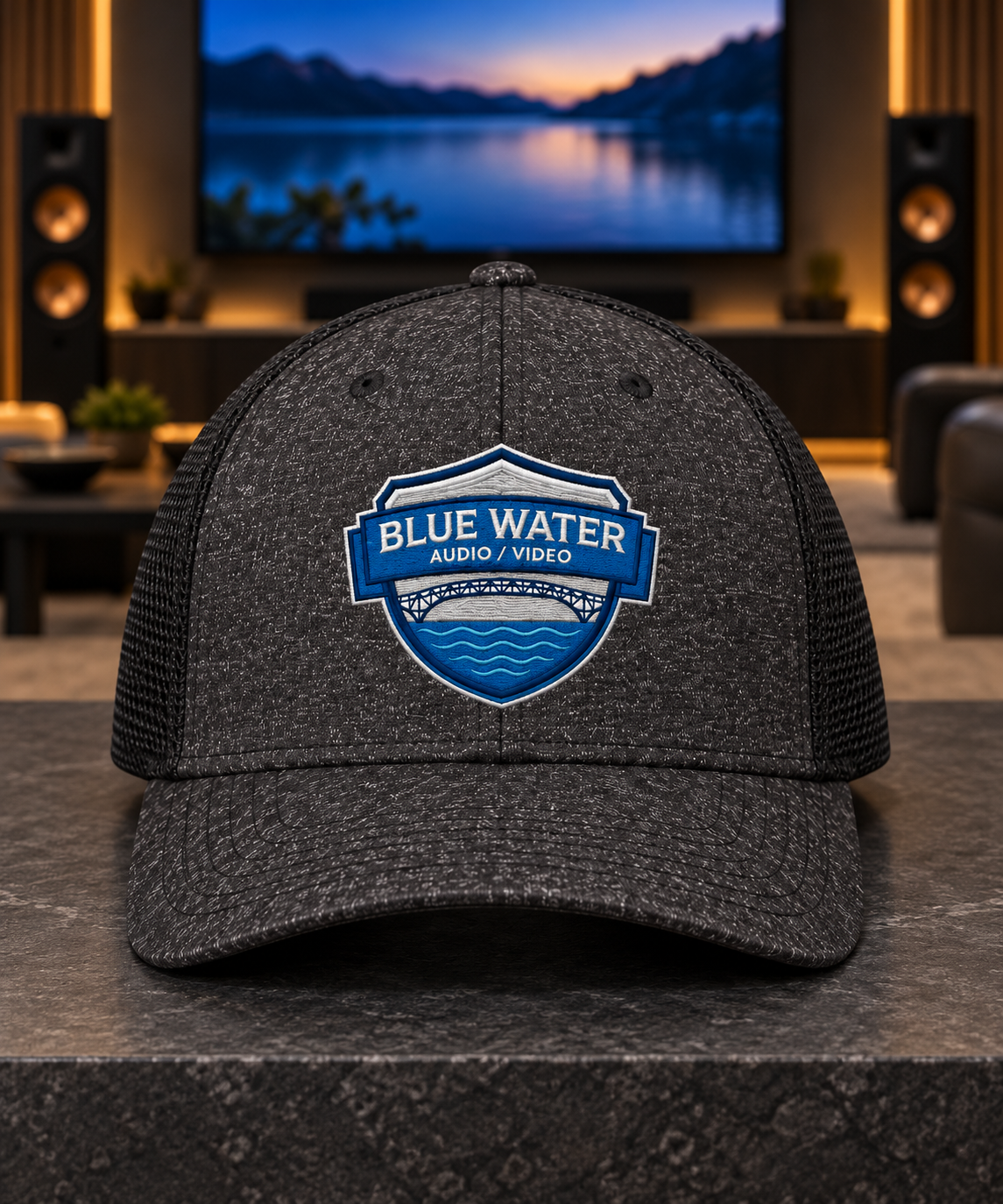 Black / Dark Charcoal Heather | Embroidery | Blue Water Audio / Video C302 | Centered front view