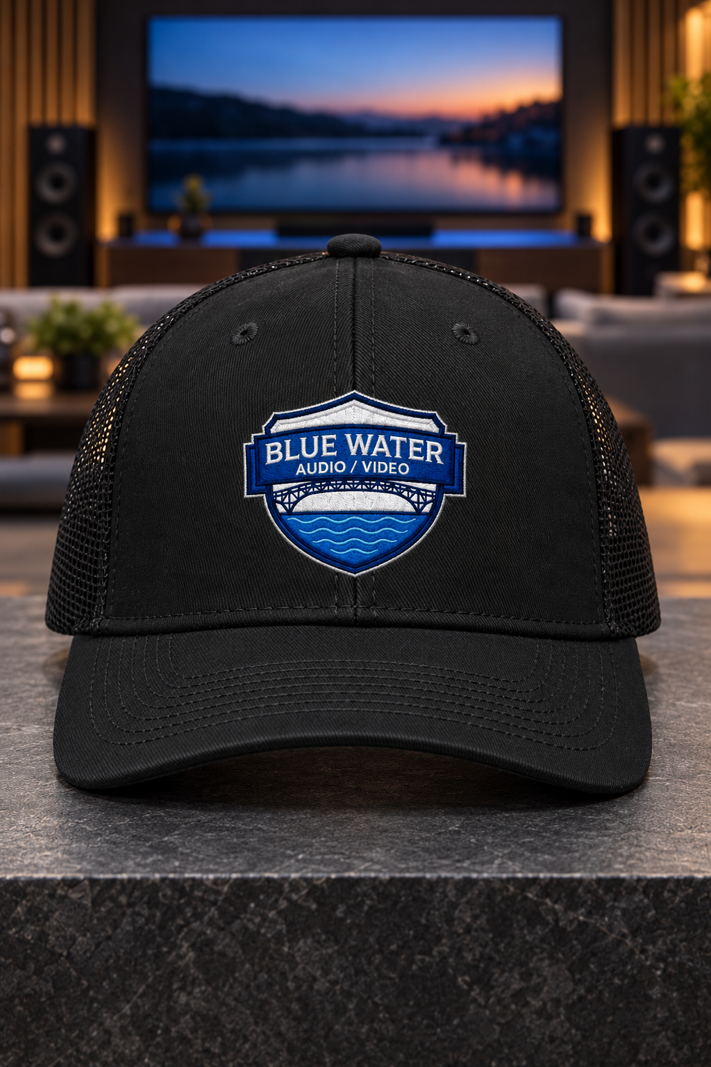Black | Embroidery | Blue Water Audio / Video C402 | Centered front view