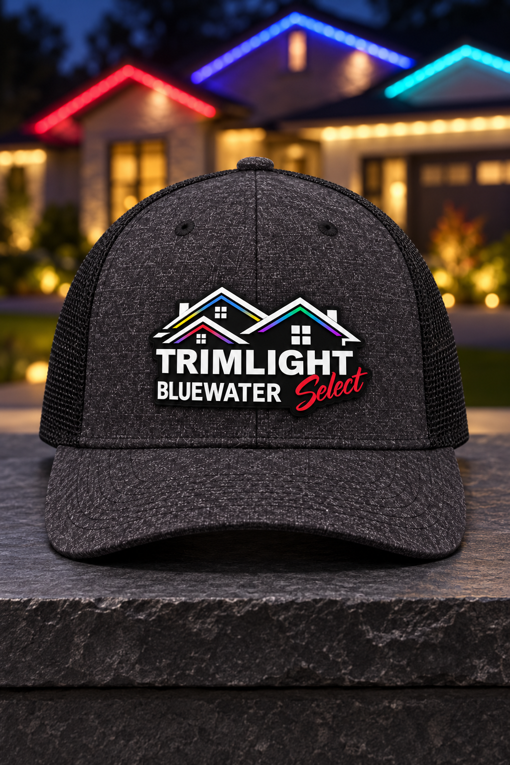 Black / Dark Charcoal Heather | ACE Signature UV patch | Blue Water Trimlight C302 | Corrected full-color logo | Centered front view