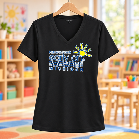 LST340 Black with printed Early On Michigan logo in a classroom