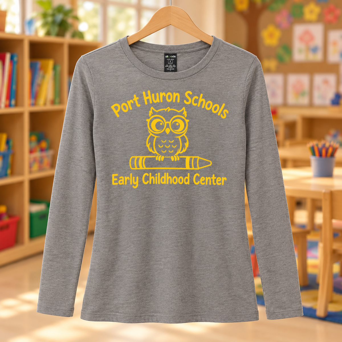 Early Childhood Center AL6008 yellow heather school background apparel mockup